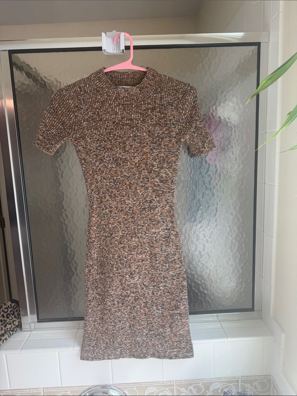 Madewell Fitted Short-Sleeve Knit Dress in Brown Multi